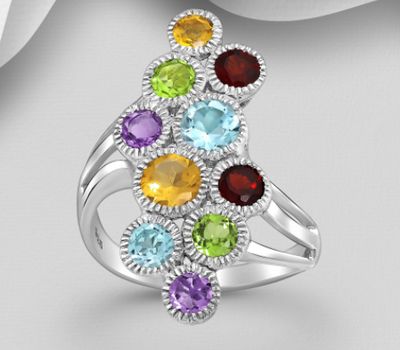 La Preciada - 925 Sterling Silver Ring, Decorated with Various Gemstones, Gemstone Colors may Vary.