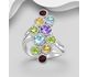 La Preciada - 925 Sterling Silver Ring, Decorated with Various Gemstones, Gemstone Colors may Vary.