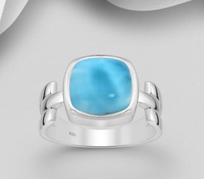 La Preciada - 925 Sterling Silver Ring, Decorated with Larimar