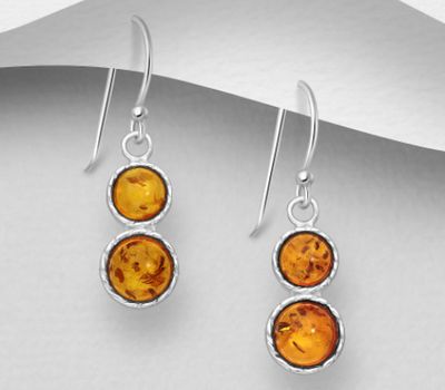 Şəkli böyütmək üçün tiklayın 925 Sterling Silver Hook Earrings, Decorated with Baltic Amber