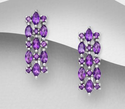 La Preciada - 925 Sterling Silver Push-Back Earrings, Decorated with Various Gemstones