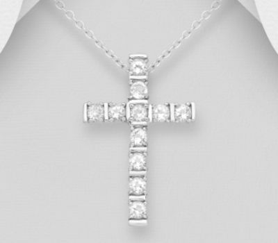 925 Sterling Silver Cross Pendant, Decorated with Gemstones
