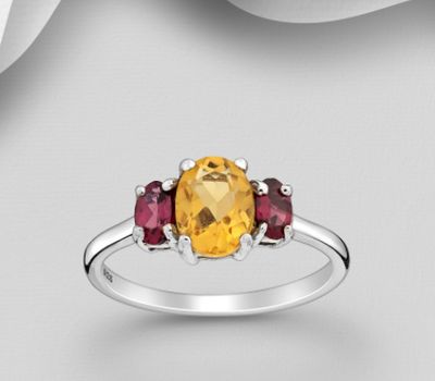 La Preciada - 925 Sterling Silver Ring, Decorated with Citrine and Rhodolite