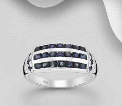 925 Sterling Silver Band Ring, Decorated with Various Gemstones