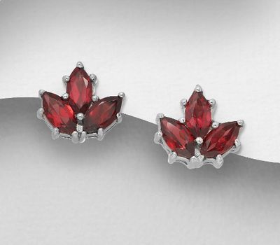 La Preciada - 925 Sterling Silver Leaf Push-Back Earrings, Decorated with Various Gemstones
