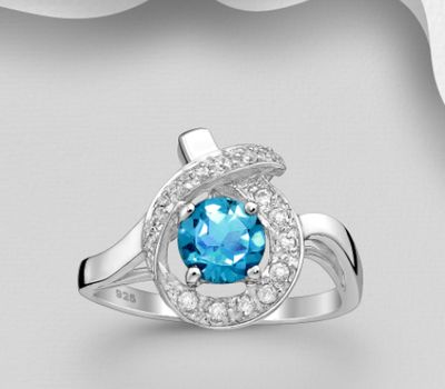 La Preciada - 925 Sterling Silver Ring, Decorated with Swiss Blue Topaz and CZ Simulated Diamonds
