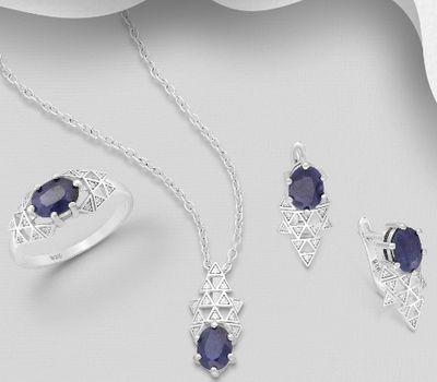 Şəkli böyütmək üçün tiklayın La Preciada - 925 Sterling Silver Omega Lock Earrings, Pendant and Ring Jewelry Set, Decorated with Various Gemstones and CZ Simulated Diamonds