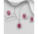 La Preciada - 925 Sterling Silver Oval Omega-Lock Earrings, Ring and Pendant, Decorated with CZ Simulated Diamonds and Various Gemstones