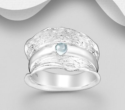 925 Sterling Silver Ring, Decorated with Sky-Blue Topaz