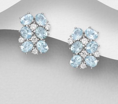 La Preciada - 925 Sterling Silver Omega Lock Earrings, Decorated with CZ Simulated Diamonds and Gemstones