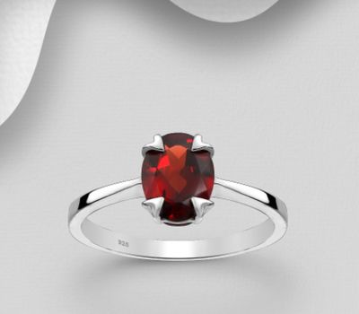 La Preciada - 925 Sterling Silver Solitaire Ring, Decorated with Garnet