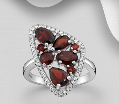 925 Sterling Silver Ring, Decorated with CZ Simulated Diamonds and Various Gemstones