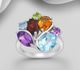 La Preciada - 925 Sterling Silver Ring, Decorated with Various Gemstones, Gemstone Colors may Vary.