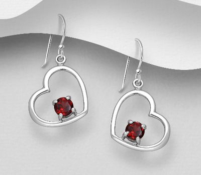La Preciada - 925 Sterling Silver Heart Hook Earrings, Decorated with Gemstones