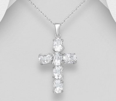925 Sterling Silver Cross Pendant, Decorated with Various Gemstones