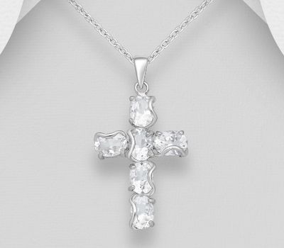 Şəkli böyütmək üçün tiklayın 925 Sterling Silver Cross Pendant, Decorated with Various Gemstones