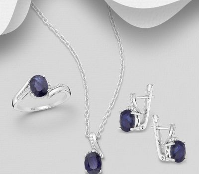 Malın səhifəsinə keç La Preciada - 925 Sterling Silver Omega Lock Earring, Pendant and Ring Jewelry Set, Decorated with CZ Simulated Diamonds and Various Gemstones