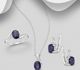 La Preciada - 925 Sterling Silver Omega Lock Earring, Pendant and Ring Jewelry Set, Decorated with CZ Simulated Diamonds and Various Gemstones