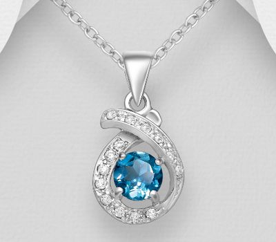 La Preciada - 925 Sterling Silver Pendant, Decorated with Swiss Blue Topaz and CZ Simulated Diamonds