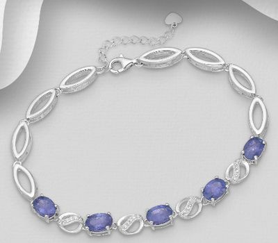 La Preciada - 925 Sterling Silver Bracelet, Decorated with Tanzanites and CZ Simulated Diamonds