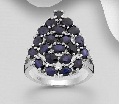 925 Sterling Silver Ring, Decorated with Blue Sapphires
