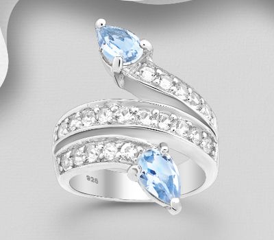 Şəkli böyütmək üçün tiklayın La Preciada - 925 Sterling Silver Ring, Decorated with CZ Simulated Diamonds and Sky-Blue Topaz