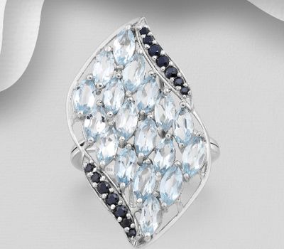 La Preciada - 925 Sterling Silver Ring, Decorated with CZ Simulated Diamonds and Sky-Blue Topaz
