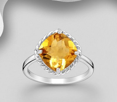 La Preciada - 925 Sterling Silver Solitaire Ring, Decorated with Citrine