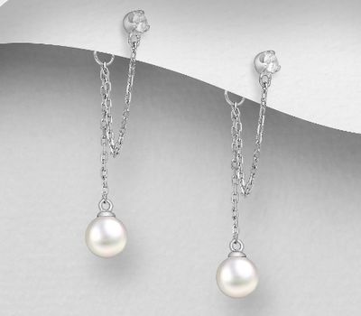 Şəkli böyütmək üçün tiklayın 925 Sterling Silver Push-back Earrings, Decorated with Reconstructed Shells and CZ Simulated Diamonds