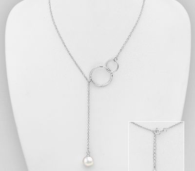 925 Sterling Silver Links Necklace, Decorated with Simulated Pearl