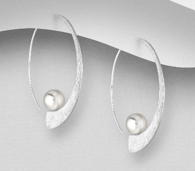 925 Sterling Silver Hook Earrings Decorated With Dyed Simulated Pearl