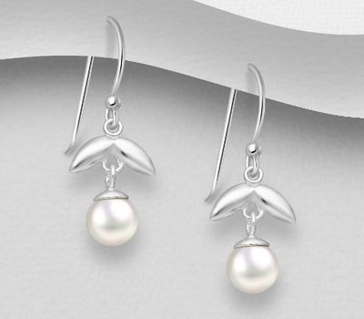 925 Sterling Silver Hook Earrings, Decorated with Simulated Pearls
