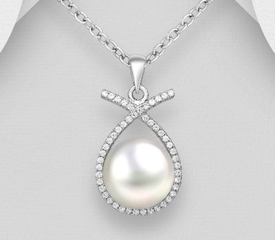 Şəkli böyütmək üçün tiklayın 925 Sterling Silver Pendant, Decorated with CZ Simulated Diamonds and Reconstructed Shell