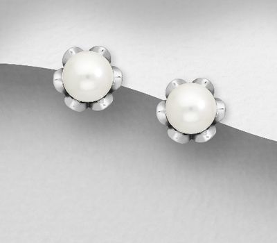 Şəkli böyütmək üçün tiklayın 925 Sterling Silver Push-Back Earrings, Decorated with Reconstructed Shell