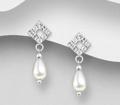 Şəkli böyütmək üçün tiklayın 925 Sterling Silver Push-Back Earrings, Decorated with Simulated Pearl and Crystal Glass