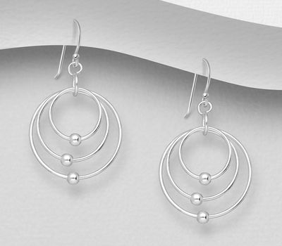 925 Sterling Silver Circle Links Ball Hook Earrings