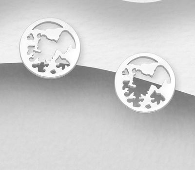 Şəkli böyütmək üçün tiklayın 925 Sterling Silver World's Map Push-Back Earrings