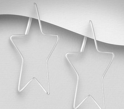 Şəkli böyütmək üçün tiklayın 925 Sterling Silver Star Hoop Earrings