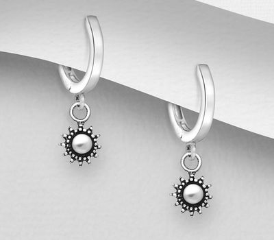 925 Sterling Silver Oxidized Sun Hoop Earrings