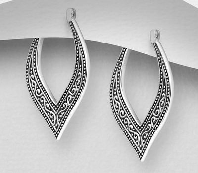 Şəkli böyütmək üçün tiklayın 925 Sterling Silver Oxidized Swirl Hoop Earrings