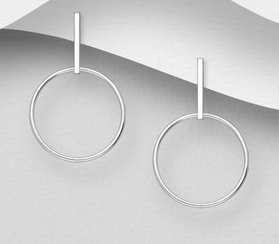Şəkli böyütmək üçün tiklayın 925 Sterling Silver Bar and Circle Push-Back Earrings