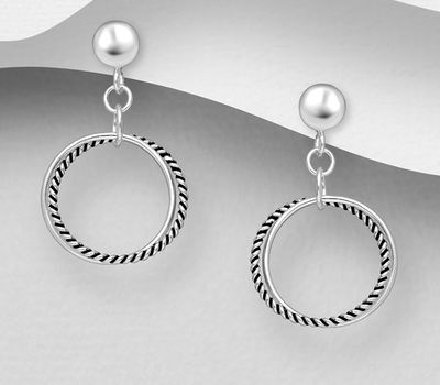 Şəkli böyütmək üçün tiklayın 925 Sterling Silver Oxidized Circle Push-Back Earrings