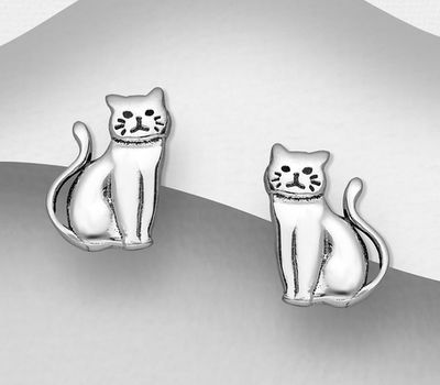 Şəkli böyütmək üçün tiklayın 925 Sterling Silver Cat Push-Back Earrings