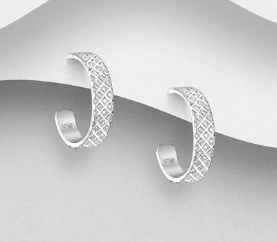 925 Sterling Silver Push-Back Earrings, Featuring Textured Pattern Design
