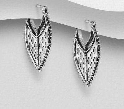 Malın səhifəsinə keç 925 Sterling Silver Oxidized Hoop Earrings, Featuring Clover Design