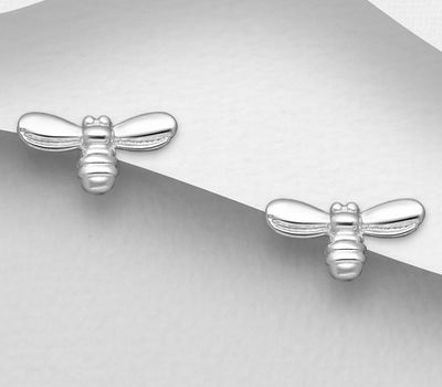 Şəkli böyütmək üçün tiklayın 925 Sterling Silver Bee Push-Back Earrings