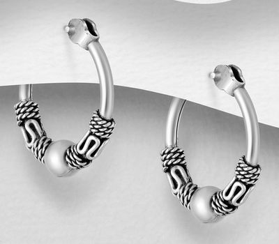 Şəkli böyütmək üçün tiklayın 925 Sterling Silver Oxidized Hoop Earrings