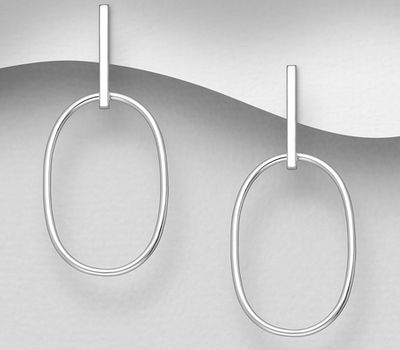 Şəkli böyütmək üçün tiklayın 925 Sterling Silver Oval Push-Back Earrings
