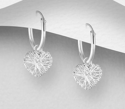 Şəkli böyütmək üçün tiklayın 925 Sterling Silver Heart Hoop Earrings