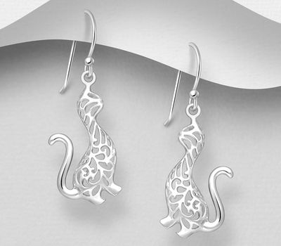 925 Sterling Silver Cat Hook Earrings